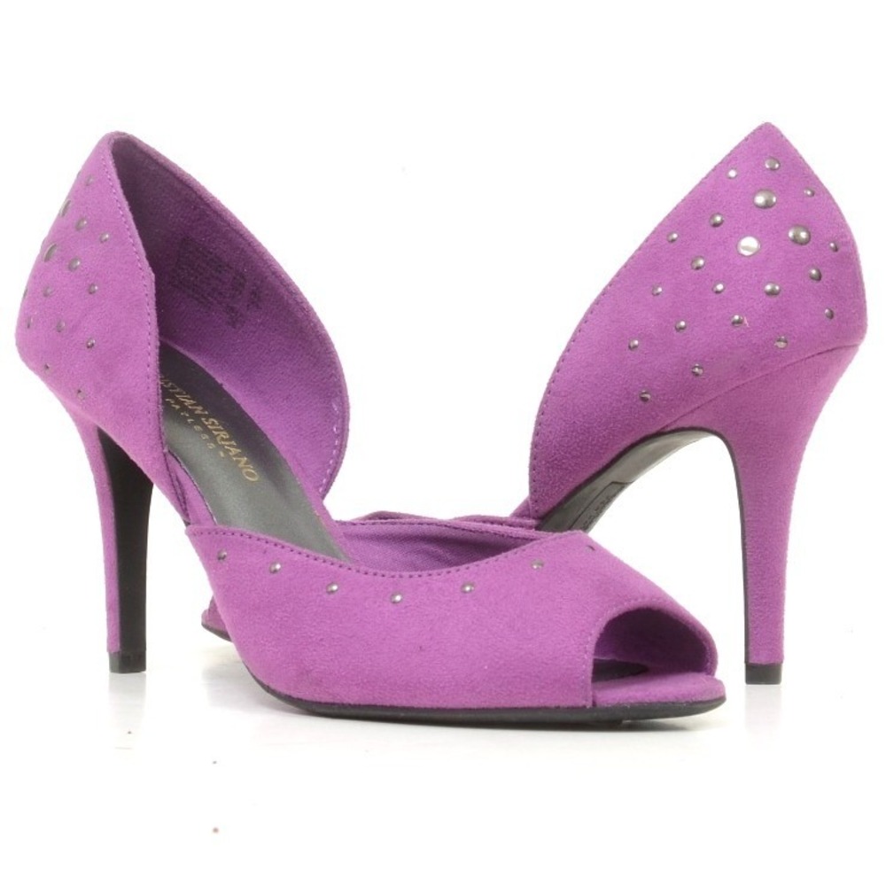 Christian Siriano Purple Faux Suede Studded Peep Toe d'Orsay Heels Womens 7.5